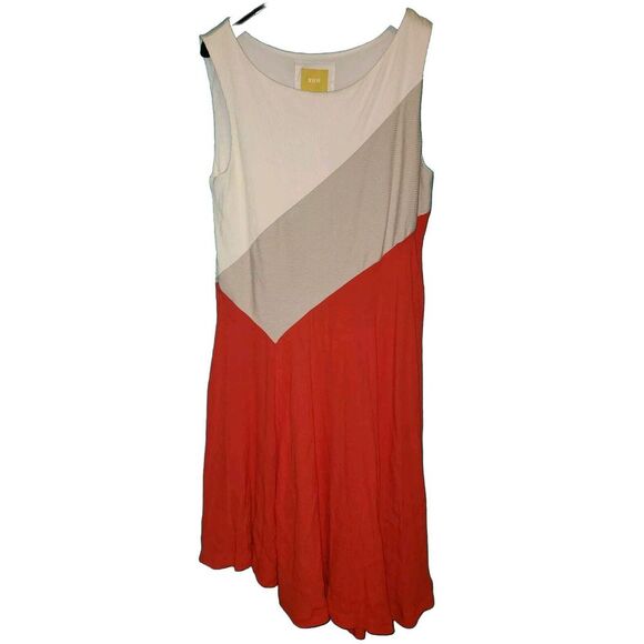 Anthropologie Maeve Dress L Sleeveless Colorblock Ivory Orange Fit Flare Comfy - Picture 1 of 6
